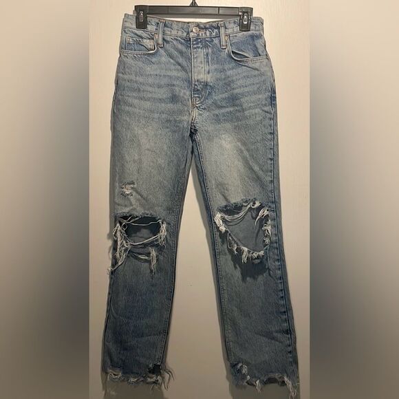 We The Free- Destroyed Distressed Straight-Leg LightWash Raw Hem Jeans- Size 25 - Picture 1 of 12